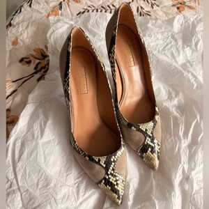 Aquazzura Beige and Black Snakeskin Heels